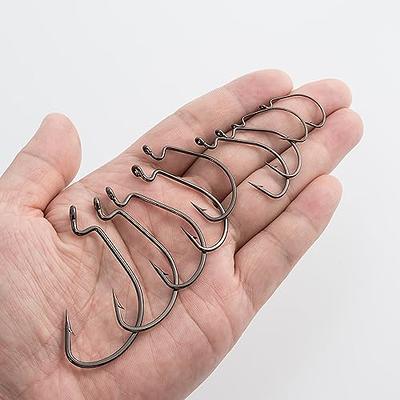 Dr.Fish 100 Pack EWG Fishing Hooks Bass Fishing Hooks Offset Shank Worm  Hooks Round Bend Wide Gap Drop Shot Texas Carolina Rig Hooks High Carbon  Steel Live Bait Fishing Hooks Freshwater Saltwater 