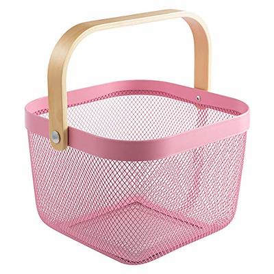 2 Pack Plastic Storage Basket Pink, Large Plastic Woven Basket with  Portable Handle, Kitchen Pantry Refrigerator Desktop Storage Boxes for  Cabinet