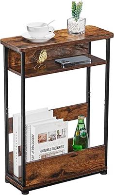 Small Side Table for Small Spaces - Narrow Small End Tables Living Room - Slim End Table with Magazine Holder - Skinny Bedside Table Small Nightstand