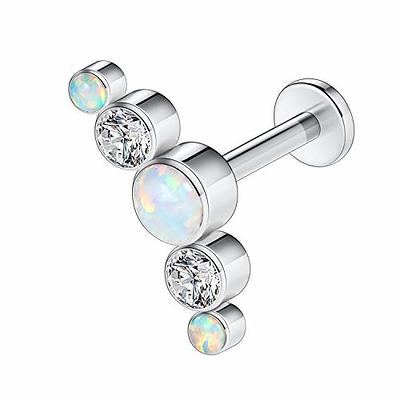 MILACOLATO 16G Cartilage Stud Earrings for Women Stainless Steel Small Opal  Star Pearl Flat Back Tragus Earring Studs Silver, CZ Flower Labret Studs