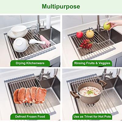 Liangmall Expandable Dish Drying Rack Up to 23.6, Extra Large Over The Sink  Dish Drainer Drying Rack Roll Up, Stainless Steel Multipurpose Kitchen Sink  Drying Rack - 23.6(L) x 13.1(W) - Yahoo