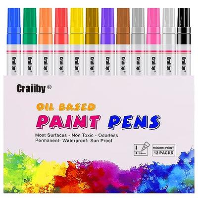 Permanent Paint Markers Pens - 3 Pack White Oil Based Paint Pens, Medium  Tip, Quick Drying and Waterproof Marker Pen for Metal, Rock, Wood, Fabric,  Plastic, Canvas, Mugs, Stone, Glass