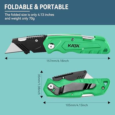 Folding Utility Knife, SK5 Heavy Duty Retractable and Folding Box Cutter  for Cartons Cardboard and Boxes, Quick Blade Change Box Cutter, Anti-slip  Metal Body, with Safety Lock and 5 Extra Blades 