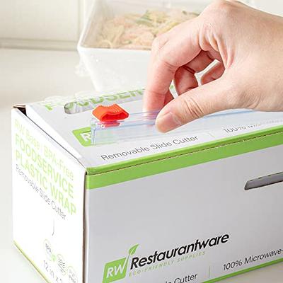 Restaurantware Base 18 inch x 2000 Feet Cling Wrap, 1 Roll Microwave-Safe Cling Film - with Removable Slide-Cutter, BPA-Free, Clear Plastic Food