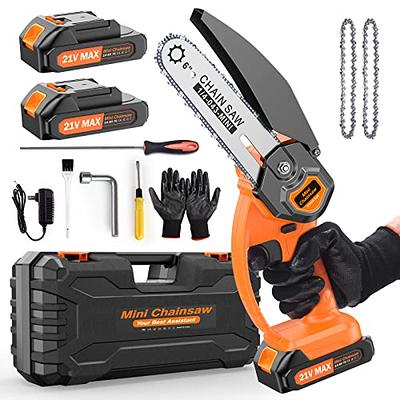 Mini Chainsaw Cordless 6 inch with 2 Battery, Mini Power Chain Saw with  Security Lock, Electric Chainsaw, Handheld Small Chainsaw for Tree Trimming