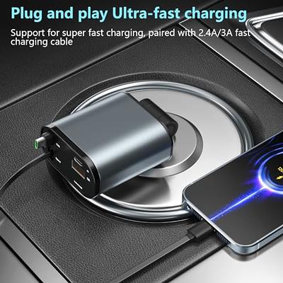 Retractable Car Charger, 4 in1 Fast Car Phone Charger 120W, 2.7Ft