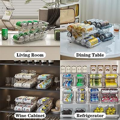 Refrigerator Organizer Double Layer Automatic Rolling Beverage Storage Rack  With Lid Beer Soda Can Organizer Kitchen Suply