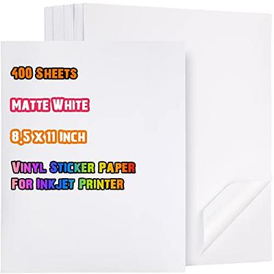 Lzerking Printable Vinyl Sticker Paper for Inkjet Printer 100 Sheets Matte  White Waterproof 8.5x11 Inches