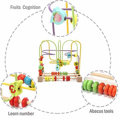 Qilay Wooden Baby Activity Cube for 1 2 Year Old Kids, 5 in 1 Multipurpose  ABC-123 Abacus Bead Maze Shape Sorter