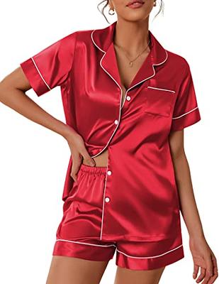 LecGee Womens Silk Satin Pajamas Short Sleeve Loungewear Two-Piece Sleepwear  Button-Down Pj Set - Yahoo Shopping