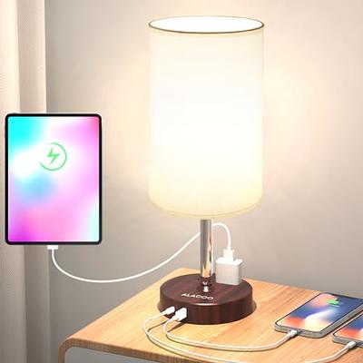 Touch Control Table Lamp, 3-Way Dimmable Lamp with 2 Fast Charging USB  Ports & Power Outlet, Bedside Lamp, Nightstand Lamp, USB Lamp for Bedroom