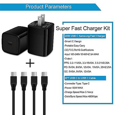 Samsung Charger Super Fast Charging 45W USB C Android Phone Charger Block &  6FT Type C Charger Cable Cord for Samsung Galaxy