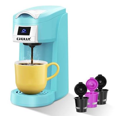 CHULUX Single Cup Coffee Maker Machine,12 Ounce Pod Coffee Brewer,One Touch  Function for Brewing Capsule or Ground Coffee,Cyan