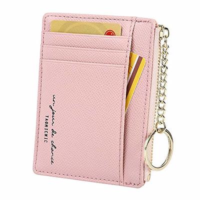Keychain wallet with ID Window, Wallet Women Key Holder Small Leather  Zipper, Credit Card Case for Womens, Girls(Pink)