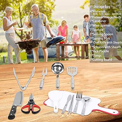 Camping Kitchen Silverware Mess Kit Cutlery Organizer 2 Person