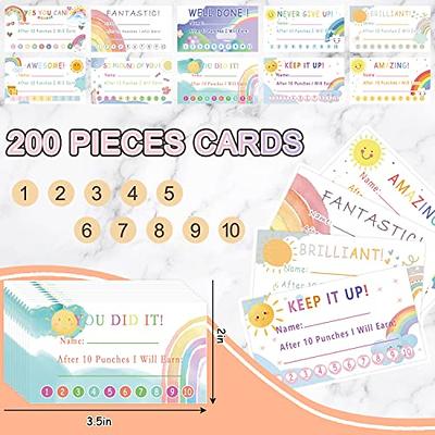 200 Pcs Behavior Punch Cards with Hole Puncher for Kids, Rainbow Theme  Reward Chart Cards to