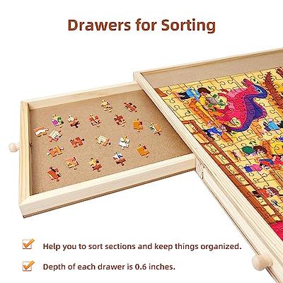 1000 Piece Wooden Jigsaw Puzzle Board - 4 Drawers, Rotating Puzzle Table, 30” X