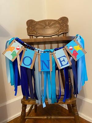 Fishing First Birthday Decorations - 1st High Chair Skirt Blue