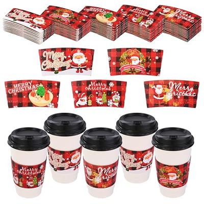 Syncfun 24 Pcs 16 oz Christmas Disposable Cups with Lids and Coffee Cup  Sleeves