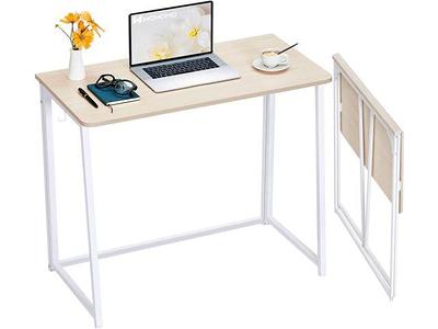 GreenForest Folding Desk No Assembly Required, Computer Desk with 2-Tier Shelf Foldable Table for Small Spaces Fully Unfold 32 x 24.5 inch, Espresso