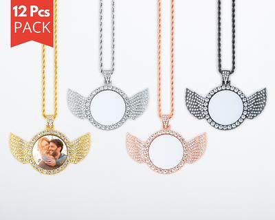 Personalized Sublimation Blank Angel Wings Heart Lockets Pendant