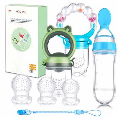 Gedebey Baby Fruit Feeder Pacifier - 3 Pack | 2 Silicone Baby Feeder  Pacifiers & 1 Baby Food Spoon Dispenser | Frozen Fruit Teether | Forage  Feeder 