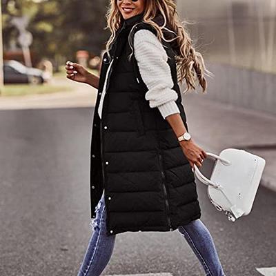 Women's Long Down Vest Sleeveless Hooded Jacket Plus Size Winter Warm Slim  Zipper Coats Outdoor Puffer Quilted Vest