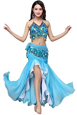 Dancer Wear Tops Chain Dancing Bra Belt 2pcs Belly Dance Set Belly Dance  Costume Belly Dancing Clothes (Blue,S Code) : : Fashion