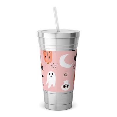 Ghost Cats Halloween 16oz Glass Can with Lid and Straw