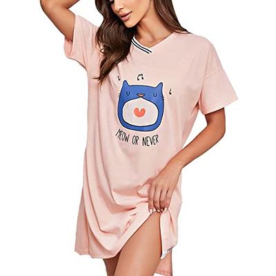 FENTENG Women's Sleepwear Loose Nightgown Comfy Pajama Novelty Sleepshirts  Short Sleeve Nightdress (M, PINK) - Yahoo Shopping