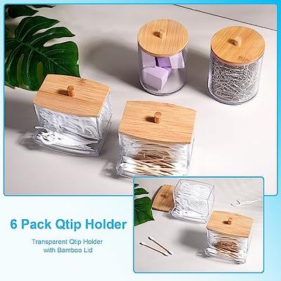 4 Pack Qtip Holder Dispenser with Bamboo Lids - 10 oz Clear