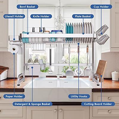  MOUKABAL Over The Sink Dish Drying Rack, Over Sink Dish Drying  Rack with 2 Tier Utensil Holder,Large Stainless Steel Dish Racks for Kitchen  Counter(fit≤33 Sink)