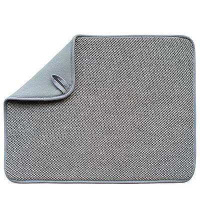 Dish Drying Mat for Kitchen Counter, Microfiber Dish Drying Pad, 2 Pack  Absorbent Large Dishes Drainer Mats 20 X 15 Inch (Gray)