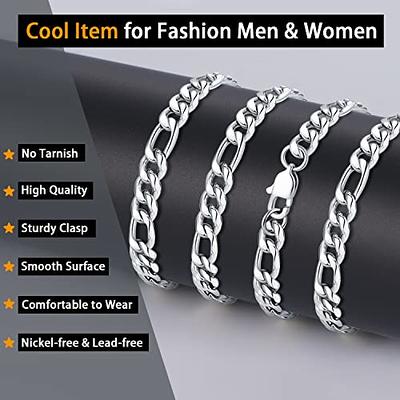 Jewlpire Silver Chain Gold Chain for Men Boys, 14K Real Gold Plated Men's Necklaces Figaro Chain, 5.5mm/7mm Mens Chain Necklaces 16/18/20/22/24/26