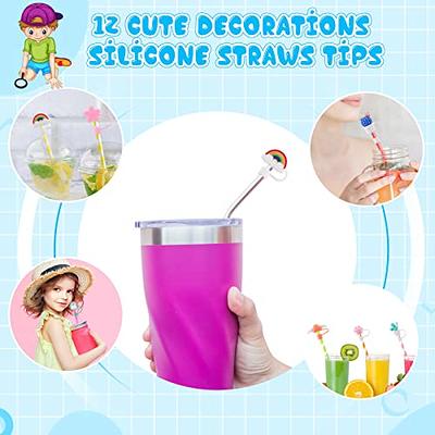 12 Pcs Animals Silicone Straw Covers Cap Reusable Straw Tip Covers Straw  Topper Drinking Straw Cover Cute Straws Plugs for 6-8 mm Straws, Birthday