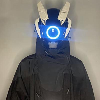 LIGUOGUO Techwear Punk Mask Helmet with Lights Futuristic Mask