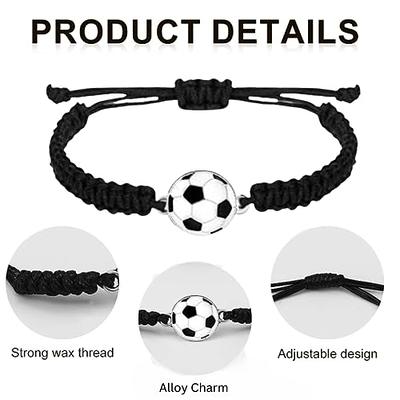 Funky Beaded Football Charm Leather Bracelet, Men's Adjustable Braided  Soccer Bracelet