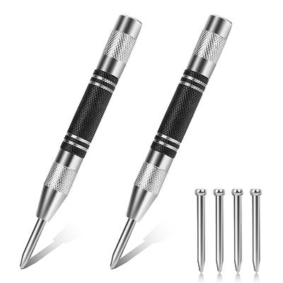 2 Pack Automatic Center Punch, 5 Inch Heavy Duty Steel Spring Loaded Center  Hole Punch With Adjustable Tension Punch Tool For Metal Wood Glass Plastic