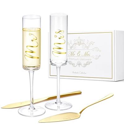 Sziqiqi Wedding Champagne Glass Set Gold Toasting Flute Glasses Deluxe Pack of 2 with Rhinestone Rimmed Hearts Decoration for