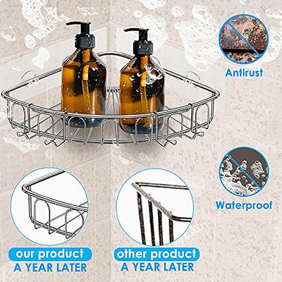 Orimade Corner Shower Caddy Shelf with 4 Hooks for Bathroom Toilet