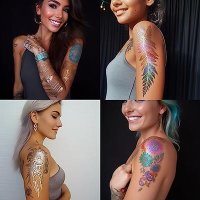 Temporary Tattoo Markers for Skin, 13 Colors Tattoo Pen+50 Paint  Stencils+43 Tattoos Stickers, Glitter & Matte & Neon Glow Body Paint Set,  Removable