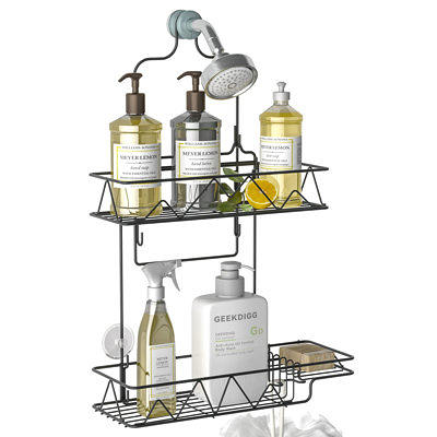 GeekDigg 2 Pack Corner Shower Caddy, Adhesive Bathroom Shelf Wall Mounted with Razor, Silver