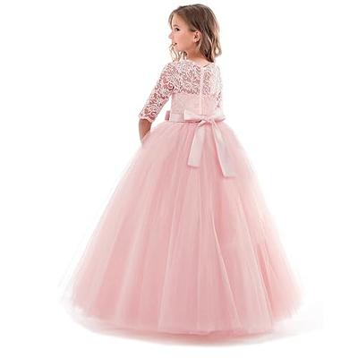  NNJXD Girl's Embroidery Tulle Lace Flower Girl Wedding Dress  3/4 Sleeve Long A Line Pageant Party Formal Dance Evening Gown 5-6 Years  Size (130) Blue: Clothing, Shoes & Jewelry