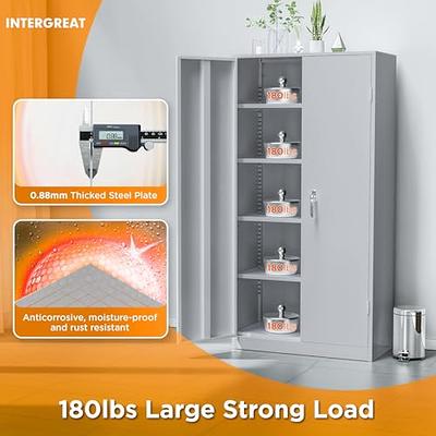 INTERGREAT Steel Storage Cabinet Lockable Metal Storage Cabinets with 2 Adjustable Shelves Counter Height Cabinet, Light Gray