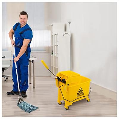 HOMCOM 34 Qt. Capacity Yellow Mop Bucket with Side Press Wringer Cart on Wheels with Metal Handle