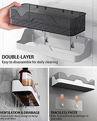 WeshyiGo Corner Shower Caddy, 2 Pack Plastic Adhesive Bathroom Shower  Organizer with Soap Dish and 4 Hooks, Wall Mounted Shower Storage Rack for