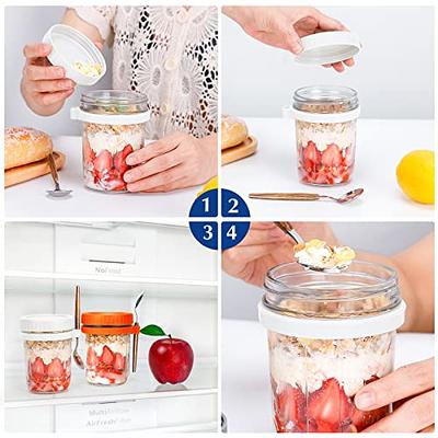 Overnight Oats Container with Lids (4-Piece set) - 16 oz Plastic Containers  with Lids - Oatmeal Container to go | Portable Cereal and Milk Container