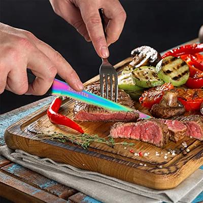 HOMQUEN Rainbow Steak Knives, 8 Piece Premium Stainless Steel Steak Knife  Set, Meat Knife Sets, German Steak Knives Serrated, Tomato Knife, For Home