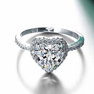 ILH Women Natural Gemstones Crystal Ring Love Heart Rings Engagement Wedding Bride Ring Jewelry Gift