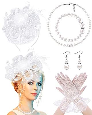 Tea Party Fashionpearls, lace, gloves, fascinator!